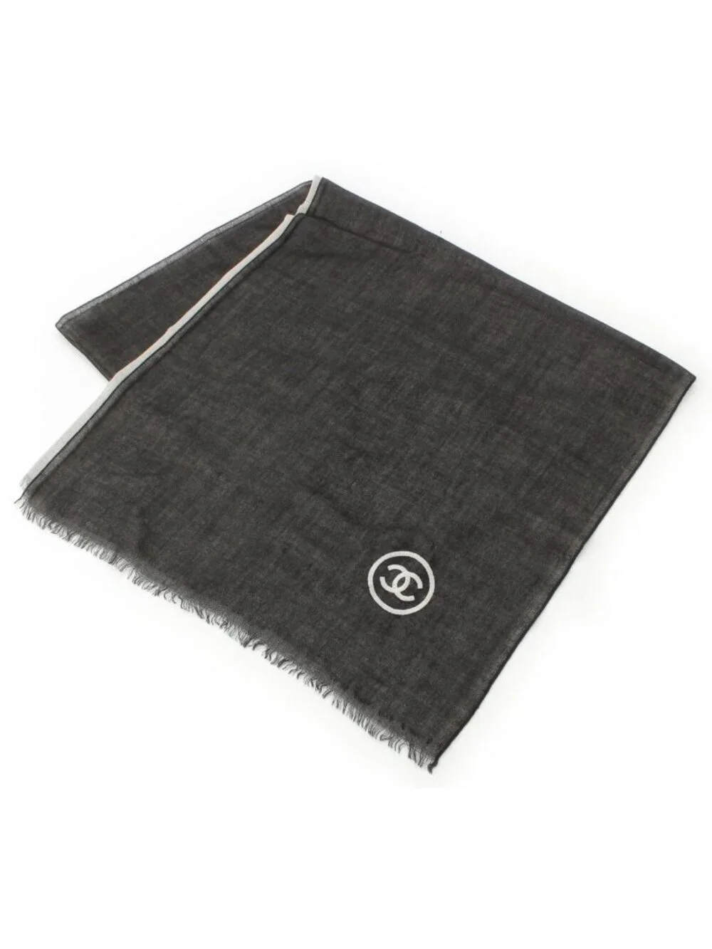 Chanel CC Logo Shawl Black White Scarf